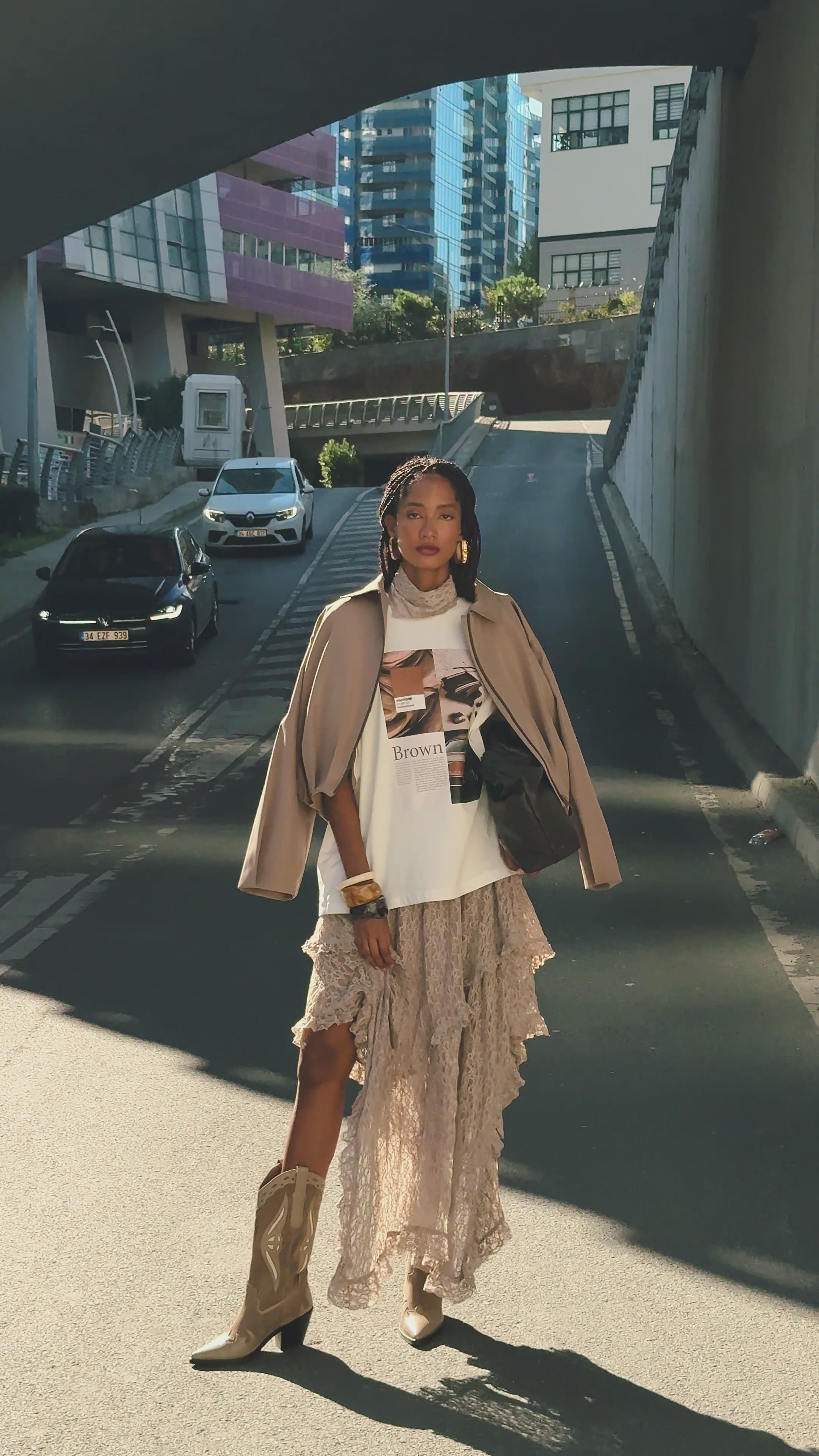 Mireya Asimetrik Vizon Dantel Etek